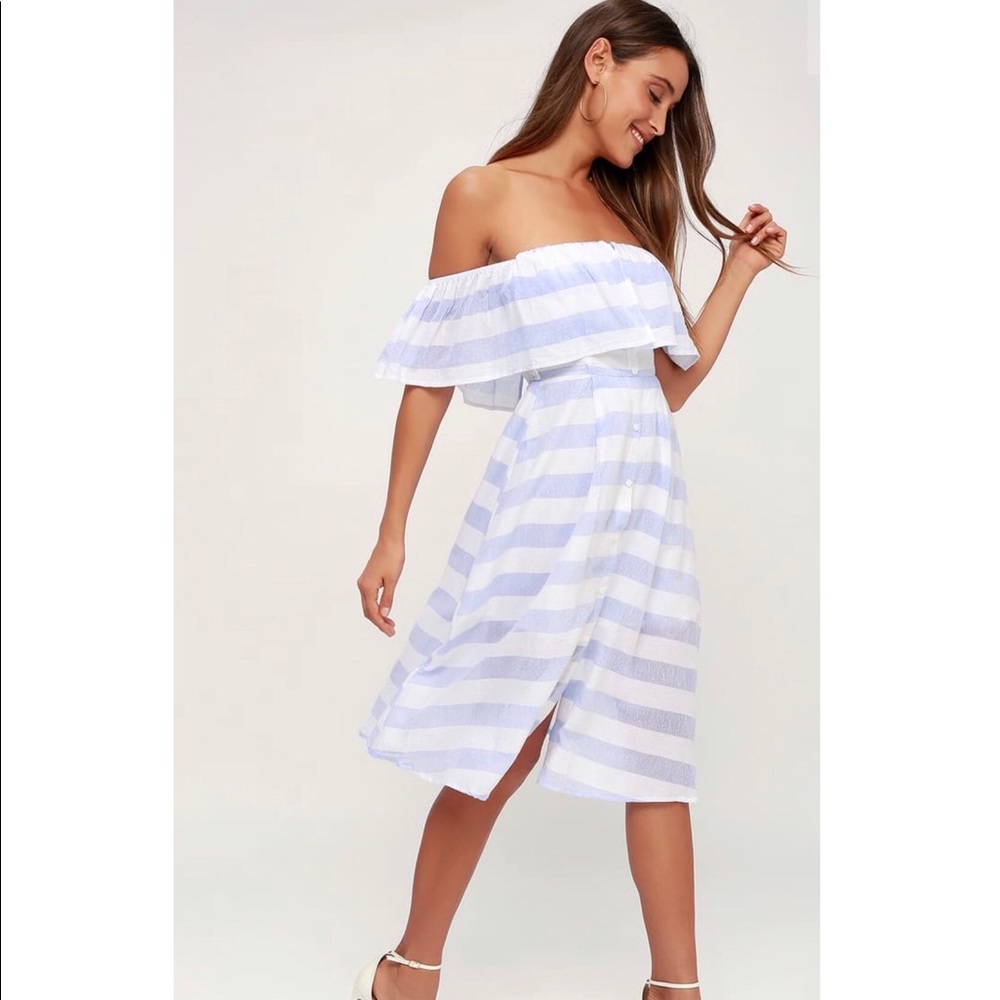 Lulu’s Blue and Ivory Striped Midi Dress